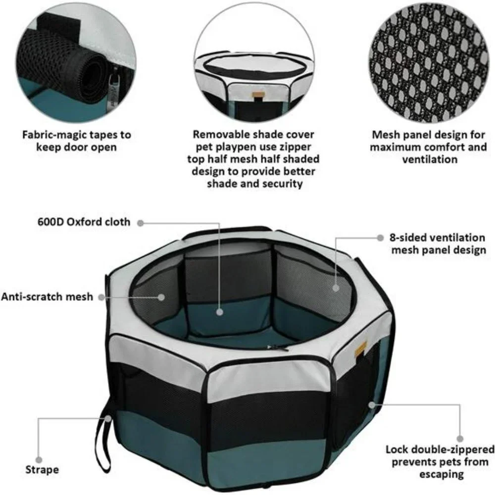Pet Playpen Portable Foldable Playpen for Dog/Cat Removable Mesh Shade Cover